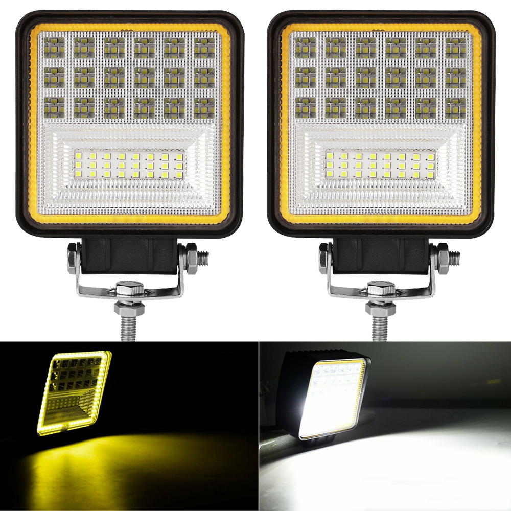 126w Square LED Work Lights with Yellow Halo Ring-DRL-for-Off-road-cars